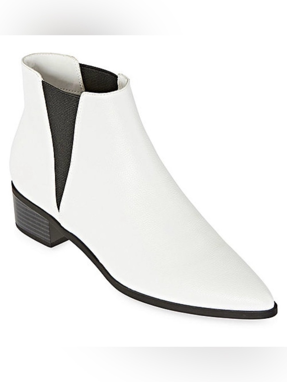 a.n.a White Pointed Toe Chelsea Ankle Boot with Black Elastic Panels